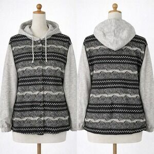 VTG LA Colors Gray Knit Abstract Button-Up Hoodie Sweatshirt USA Y2K Size Small